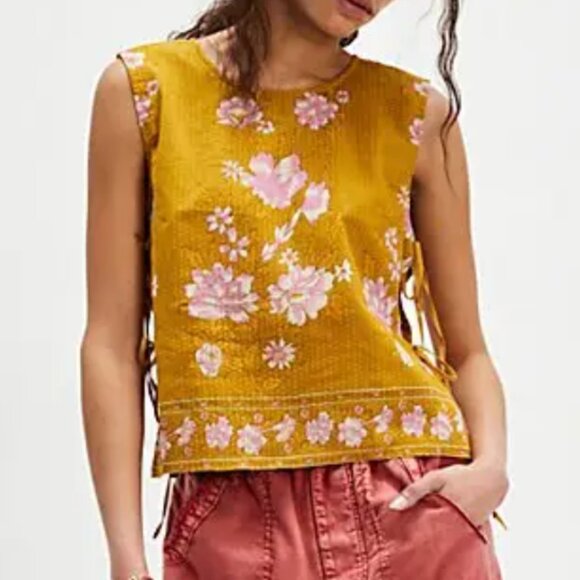 NWT FREE PEOPLE Women's Mustard Floral Faded Gardens Tank sz S - Picture 2 of 10